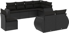 vidaXL 8 részes fekete polyrattan kerti ülőgarnitúra párnákkal