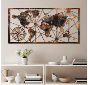 Fali dekoráció 120x60 cm világtérkép fém