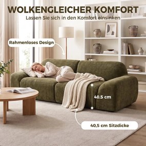 HOMCOM kanapé 3 személyes, lekerekített és keret nélküli, 244 x 95 x 70 cm, sötétzöld