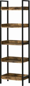 HOMCOM Ipari Stílusú 5-polcos Könyvespolc, Fa és Fém Könyvespolc Otthonra és Irodába, 48x30x155cm, Rusztikus Barna | Aosom