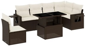 vidaXL 7 részes barna polyrattan kerti ülőgarnitúra párnákkal
