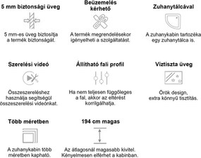 Spirit Clear 80x80x194 cm-es szögletes zuhanykabin, erősített akril zuhanytálcával fekete