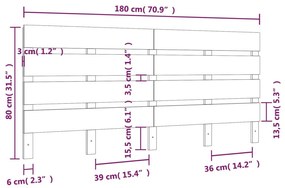 fehér tömör fenyőfa fejtámla 180x3x80 cm