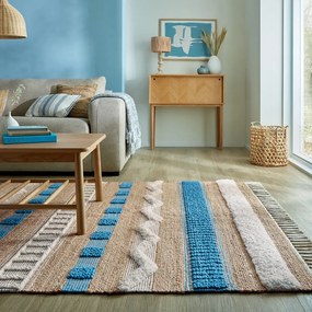 Kék-natúr színű kézi szövésű jutakeverék szőnyeg 120x170 cm Medina Jute – Flair Rugs