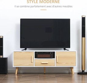 HOMCOM TV állvány TV pad TV állvány akár 46 hüvelykes TV-hez Skandináv stílusban 1 fiókkal, 2 szekrénnyel, 1 nyílással, 1 kábelkezelővel - 120 x 37 x