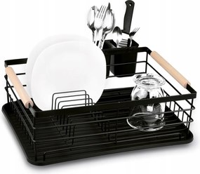 Nagy Ételszárító álló Cseppegtető evőeszközöknek tányéroknak Tálca fekete