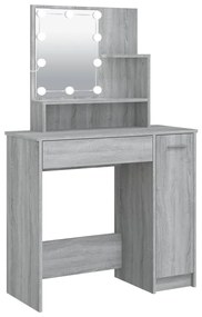 Szürke sonoma LED-es fésülködőasztal 86,5 x 35 x 136 cm