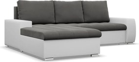 Toronto sarokkanapé, 2 ágyneműtartóval, bársony + műbőr, baloldali, szürke - fehér