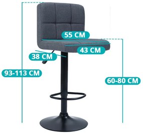 Szövet borítású bárszék 2db, sötétszürke