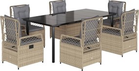 vidaXL 7 részes bézs polyrattan kerti étkezőgarnitúra párnákkal