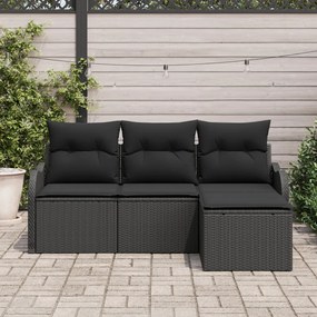 4 darabos kert kanapészett párnákkal fekete poli rattan, 2 személyes kert kanapé párnákkal fekete poli rattan