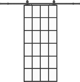 vidaXL fekete ESG üveg tolóajtó fémszerelvény-szettel 90x205 cm