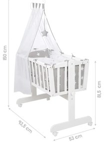 Fehér gurulós bölcső baldachinnal 40x90 cm Little stars – Roba