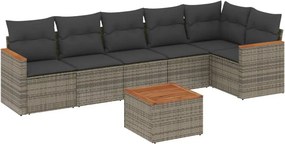 vidaXL 7 részes szürke polyrattan kerti ülőgarnitúra párnákkal