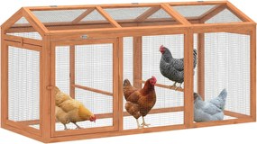 PawHut fa tyúkkifutó 156 x 70,5 x 84 cm, ülőrúddal és dupla ajtóval, fa–fém kerítés, kültéri kifutó 4 tyúknak | Aosom