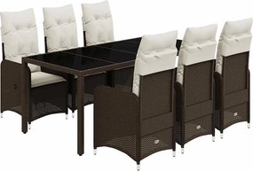 vidaXL 7 részes barna polyrattan kerti bisztrógarnitúra párnákkal