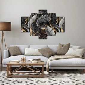 Kép - Trópusi levelek fekete és arany színben (150x105 cm)