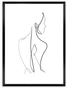 Keretezett falikép, vonalrajz, női alak, 30x40 cm, fekete - SILHOUETTE