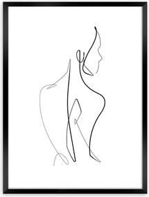 Keretezett falikép, vonalrajz, női alak, 30x40 cm, fekete - SILHOUETTE