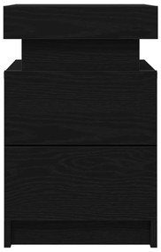 Éjjeli Asztal LED Fénnyel 2 db Fekete Fenyő 35x39x55 cm