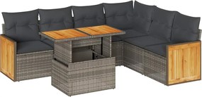 vidaXL 7 részes szürke polyrattan akácfa kerti ülőgarnitúra párnákkal