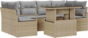 vidaXL Kerti Kanapé Szett tárolóval párnával 7 pcs Bézs polirattan