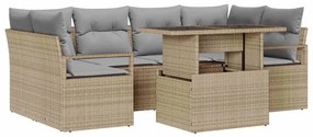 vidaXL Kerti Kanapé Szett tárolóval párnával 7 pcs Bézs polirattan