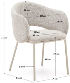 Elefántcsont színű kárpitozott étkezőfotel Maina – Kave Home