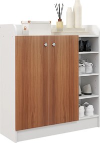 HOMCOM 2 Ajtós Cipőszekrény, Keskeny Cipőtartó Állítható Polcokkal 12 Pár Cipőhöz, Előszobába, 83x30x90 cm, Természetes | Aosom