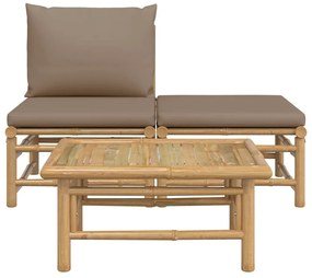 3 részes bambusz kerti ülőgarnitúra tópszínű párnákkal