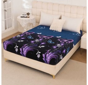 Mikroplüss lepedő VIOLET BUTTERFLY 160x200 cm sötétkék