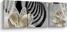 Kép - 3D arany virágok (órával) (90x30 cm)