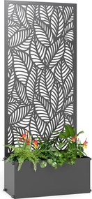 Outsunny porfestett fém virágágyás rácssal — emelt ágyás és privát fal, levélmintás kivágás, futónövényeknek, zöldségeknek és virágoknak, 45 x 21,5 x