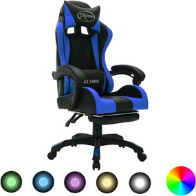 vidaXL kék és fekete műbőr versenyszék RGB LED-világítással