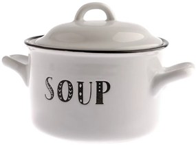 Soup fehér kerámia edény fedővel, 700 ml - Dakls