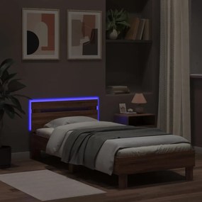 barna tölgy színű ágykeret fejtámlával és LED-ekkel 90 x 190 cm