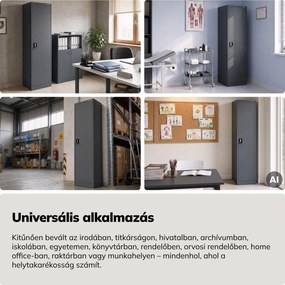 Kartoték irattároló szekrény kulcsra zárható magas antracit, 450x2200x400 mm: ALEX H2200