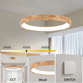 Brilagi - FALCON WOOD MODERN kábeles LED csillár, 60W, 230V, Ø 80 cm, fa