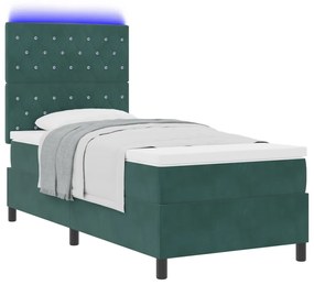 Boxspring Ágy Mattal &amp; LED Sötét Zöld 90x200 cm Bársony
