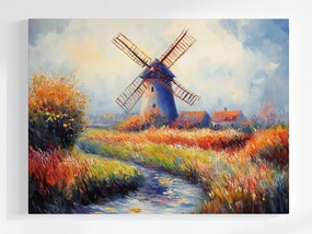 Vászonkép Canvas Tájkép Szabadtéri Táj Falu Szélmalom Folyó 80x60