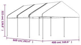 fehér polietilén pavilon tetővel 6,69 x 4,08 x 3,22 m