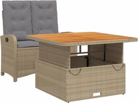 vidaXL 2 részes bézs polyrattan kerti étkezőgarnitúra párnákkal
