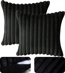 Párnahuzat, Bársony, Csíkos, Puha, Kényelmes, Dekoratív, 2 Db, Fekete, 45X45 CM