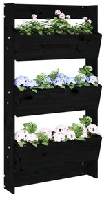 fekete 3 szintes tömör fenyőfa fali virágtartó 60x18,5x110 cm