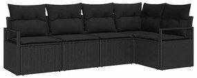 vidaXL Kanapé Szett 5 pcs Fekete polirattan