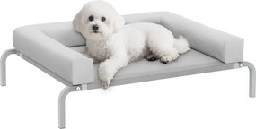 PawHut Felfelé Emelt Kutyafekhely Kivehető Támogatással, Hordozható Kutyafekhely Kis Kutyák Számára Légáteresztő Hálós Acélváz, 90x65x30 cm, Világossz
