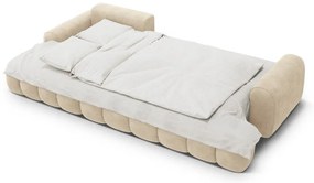 Bézs bársony kinyitható-tárolóhelyes sarokkanapé (bal oldali-heverő résszel) Linz – Cosmopolitan Design