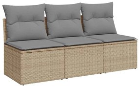 vidaXL 3 személyes bézs polyrattan kerti kanapé párnával