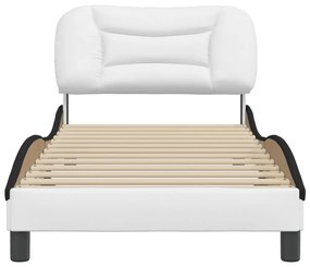 fehér és fekete műbőr ágykeret fejtámlával 90 x 200 cm