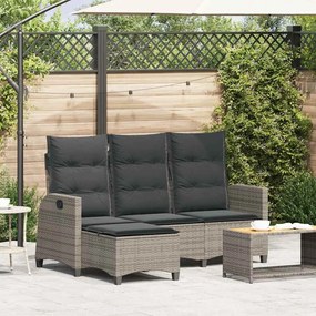 L-alakú szürke polyrattan fekvő kerti kanapé párnákkal